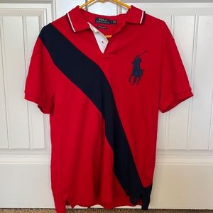 Polo by Ralph Lauren Rugby Polo Shirt Custom Slim Fit Medium Red & Navy Blue